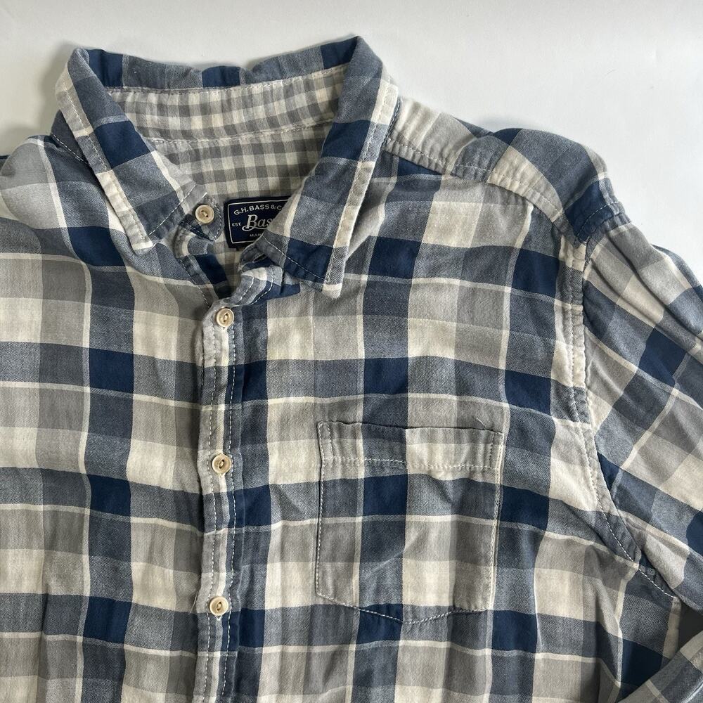 G.H. Bass &‎ Co. Men's Blue/Gray/White Plaid Woven Cotton Button-Up XL Pockets - Picture 2 of 8
